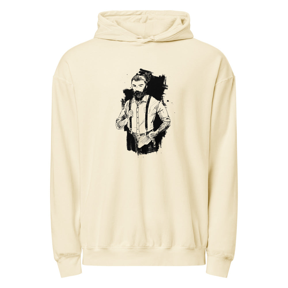 Black & White bearded man suit | Unisex Garment-Dyed Lightweight Fleece Hooded Sweatshirt I Comfort Colors 1467