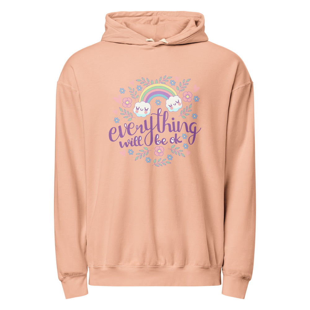 Rainbow - Everything will be ok | Unisex Garment-Dyed Lightweight Fleece Hooded Sweatshirt I Comfort Colors 1467