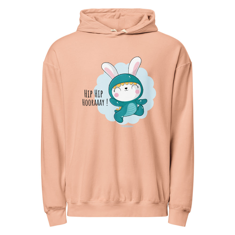 Green rabbit - HIP HIP HOORAAAY | Unisex Garment-Dyed Lightweight Fleece Hooded Sweatshirt I Comfort Colors 1467