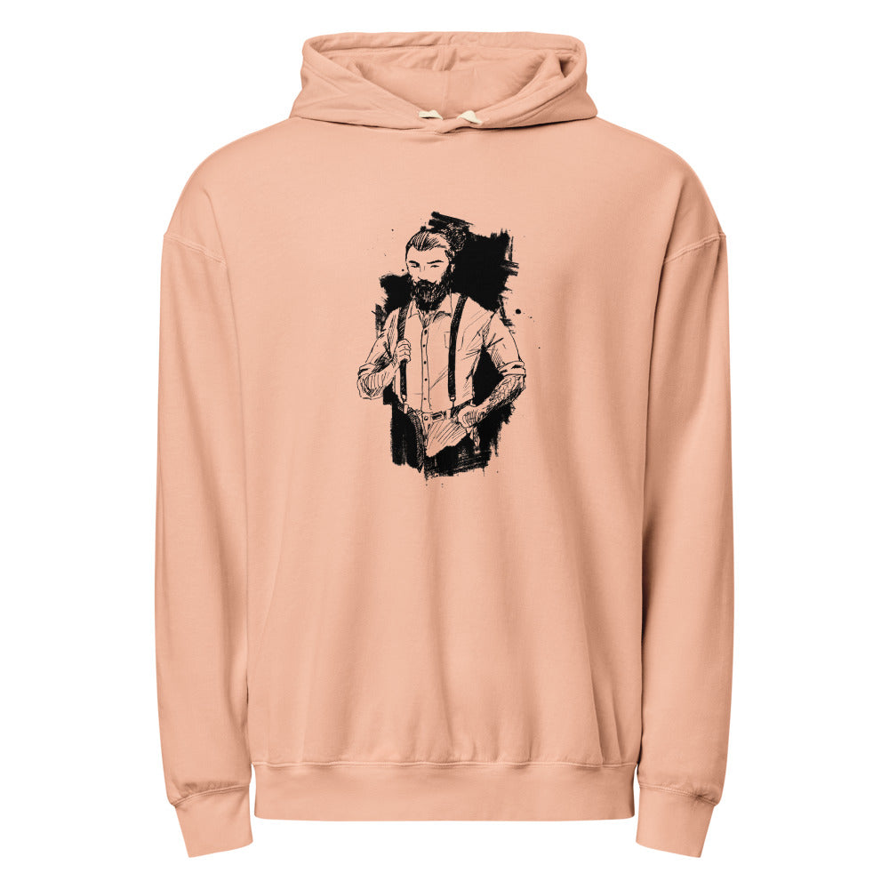 Black & White bearded man suit | Unisex Garment-Dyed Lightweight Fleece Hooded Sweatshirt I Comfort Colors 1467