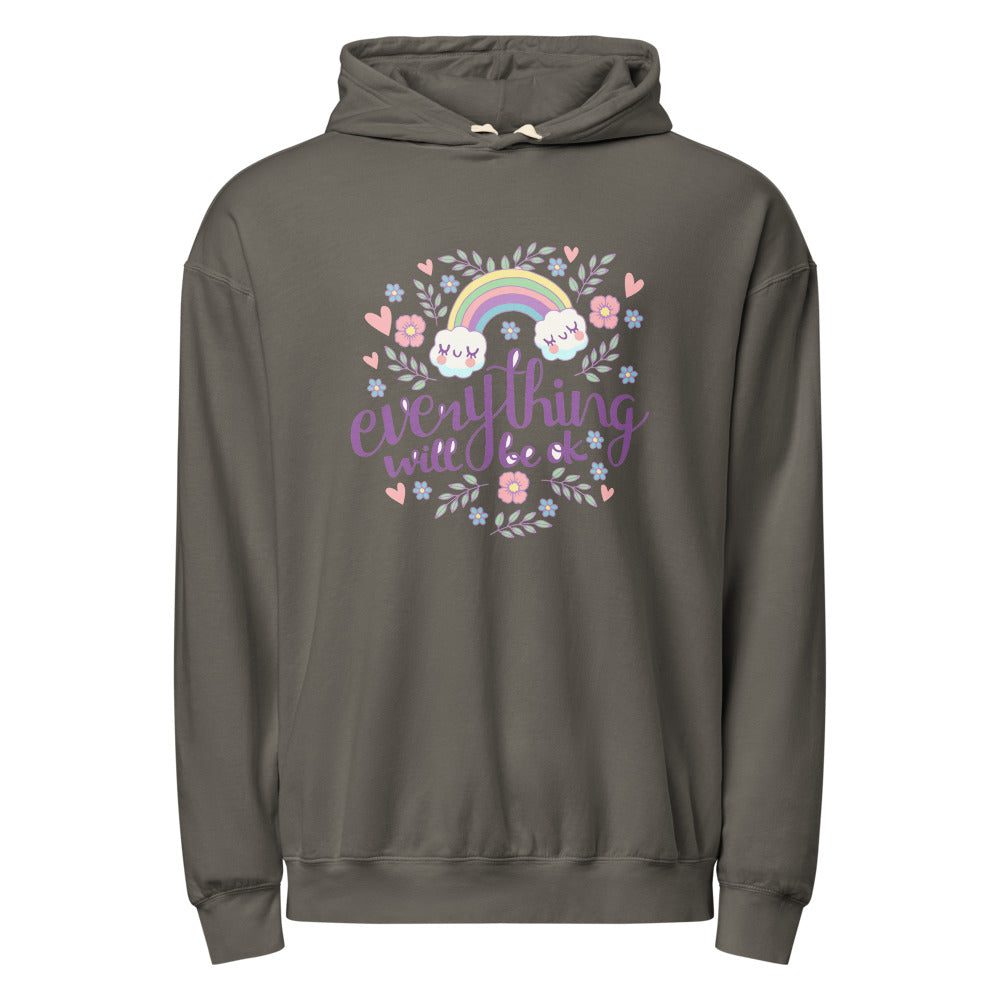 Rainbow - Everything will be ok | Unisex Garment-Dyed Lightweight Fleece Hooded Sweatshirt I Comfort Colors 1467