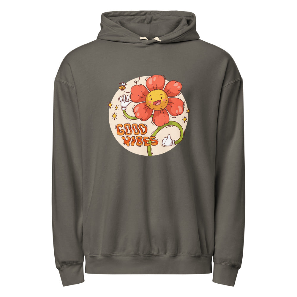 Good vides | Unisex Garment-Dyed Lightweight Fleece Hooded Sweatshirt I Comfort Colors 1467