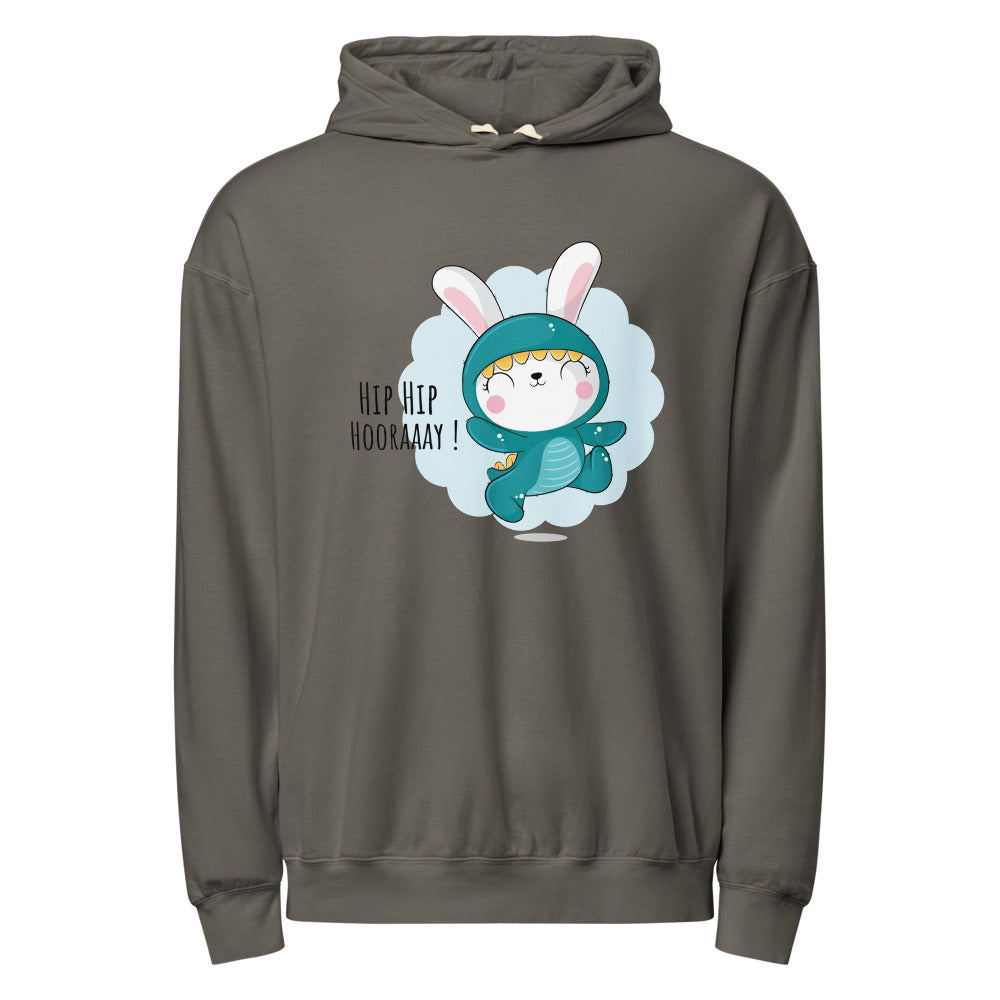 Green rabbit - HIP HIP HOORAAAY | Unisex Garment-Dyed Lightweight Fleece Hooded Sweatshirt I Comfort Colors 1467