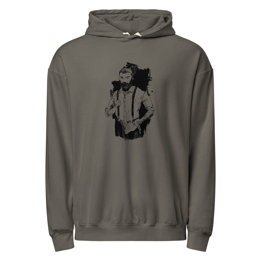Black & White bearded man suit | Unisex Garment-Dyed Lightweight Fleece Hooded Sweatshirt I Comfort Colors 1467