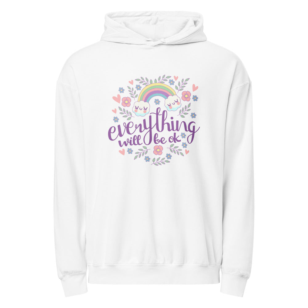 Rainbow - Everything will be ok | Unisex Garment-Dyed Lightweight Fleece Hooded Sweatshirt I Comfort Colors 1467