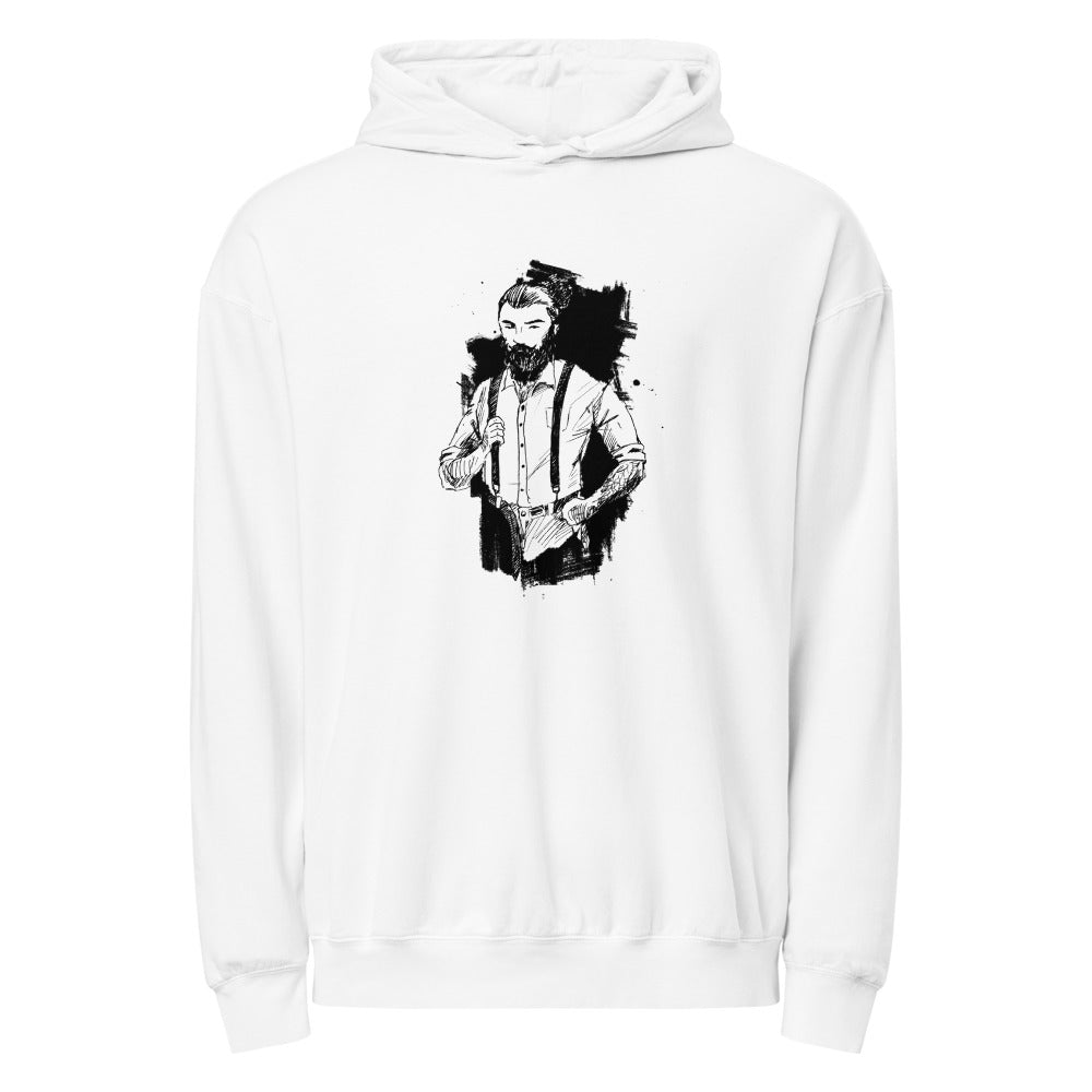 Black & White bearded man suit | Unisex Garment-Dyed Lightweight Fleece Hooded Sweatshirt I Comfort Colors 1467