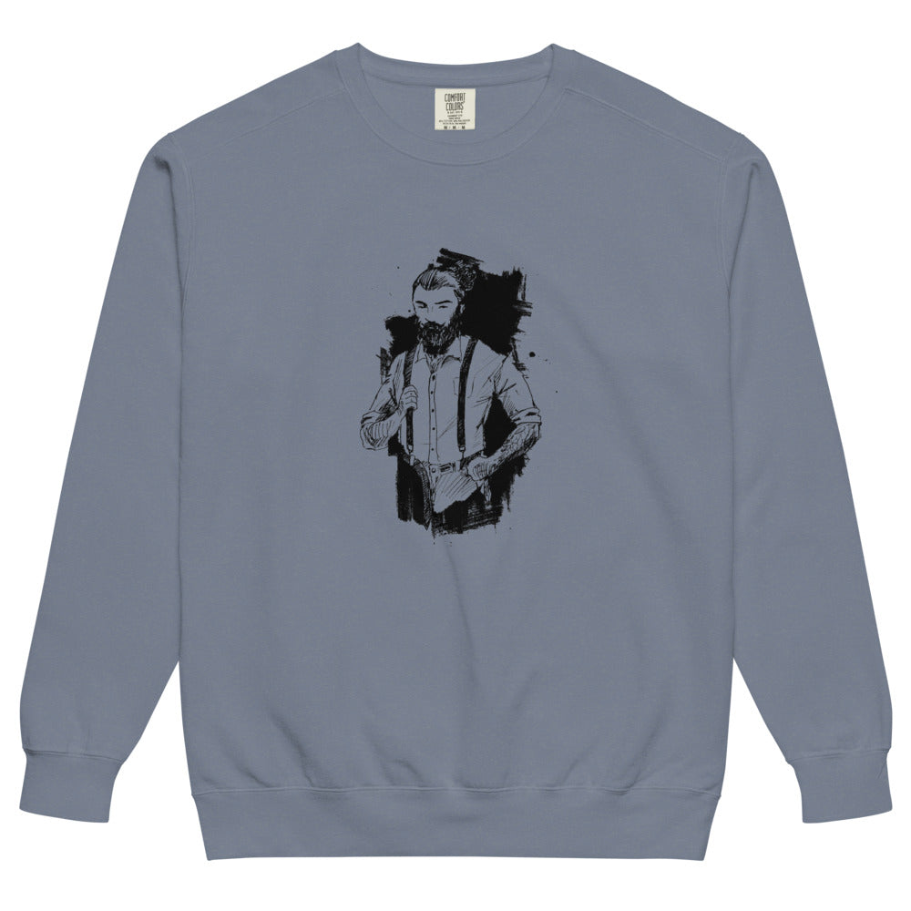 Black & White bearded man suit | Unisex Garment-Dyed Sweatshirt | Comfort Colors 1566