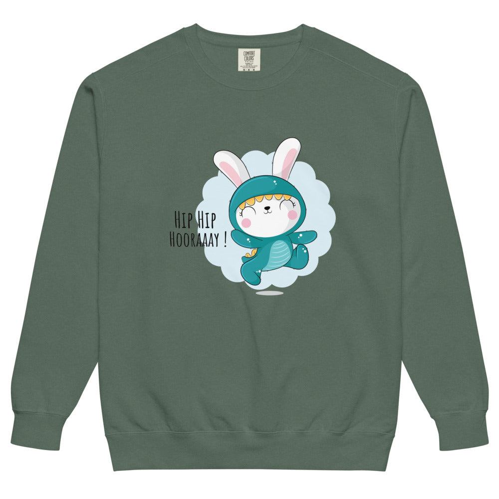 Green rabbit - HIP HIP HOORAAAY | Unisex Garment-Dyed Sweatshirt | Comfort Colors 1566