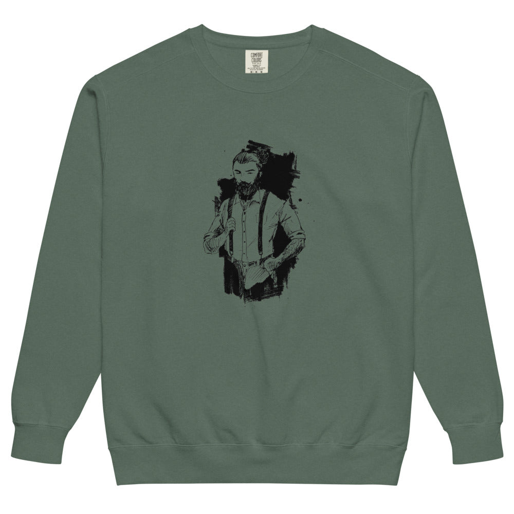 Black & White bearded man suit | Unisex Garment-Dyed Sweatshirt | Comfort Colors 1566