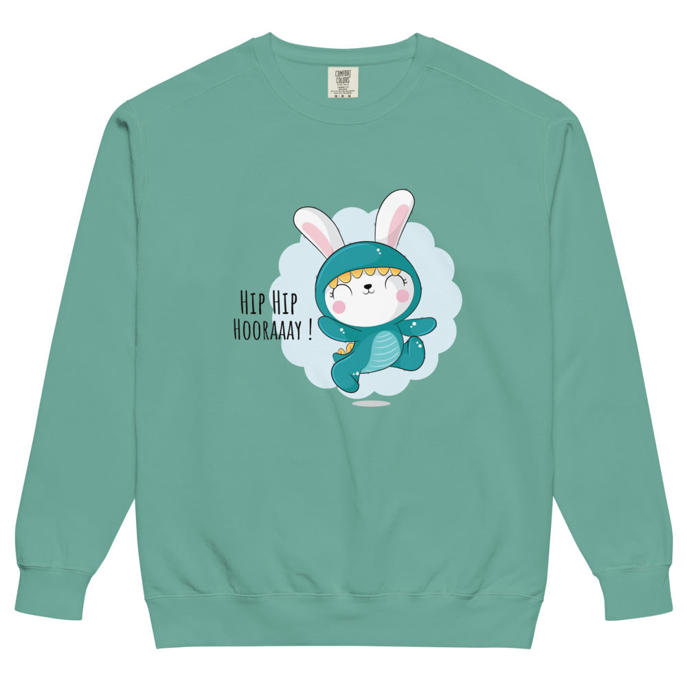 Green rabbit - HIP HIP HOORAAAY | Unisex Garment-Dyed Sweatshirt | Comfort Colors 1566