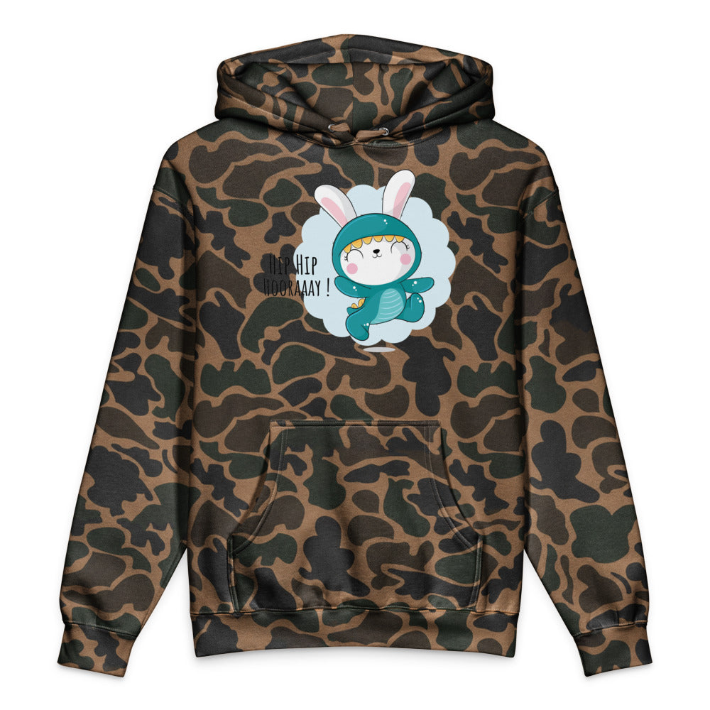 Green rabbit - HIP HIP HOORAAAY | Unisex Heavyweight Hooded Sweatshirt | Independent Trading Co. IND4000