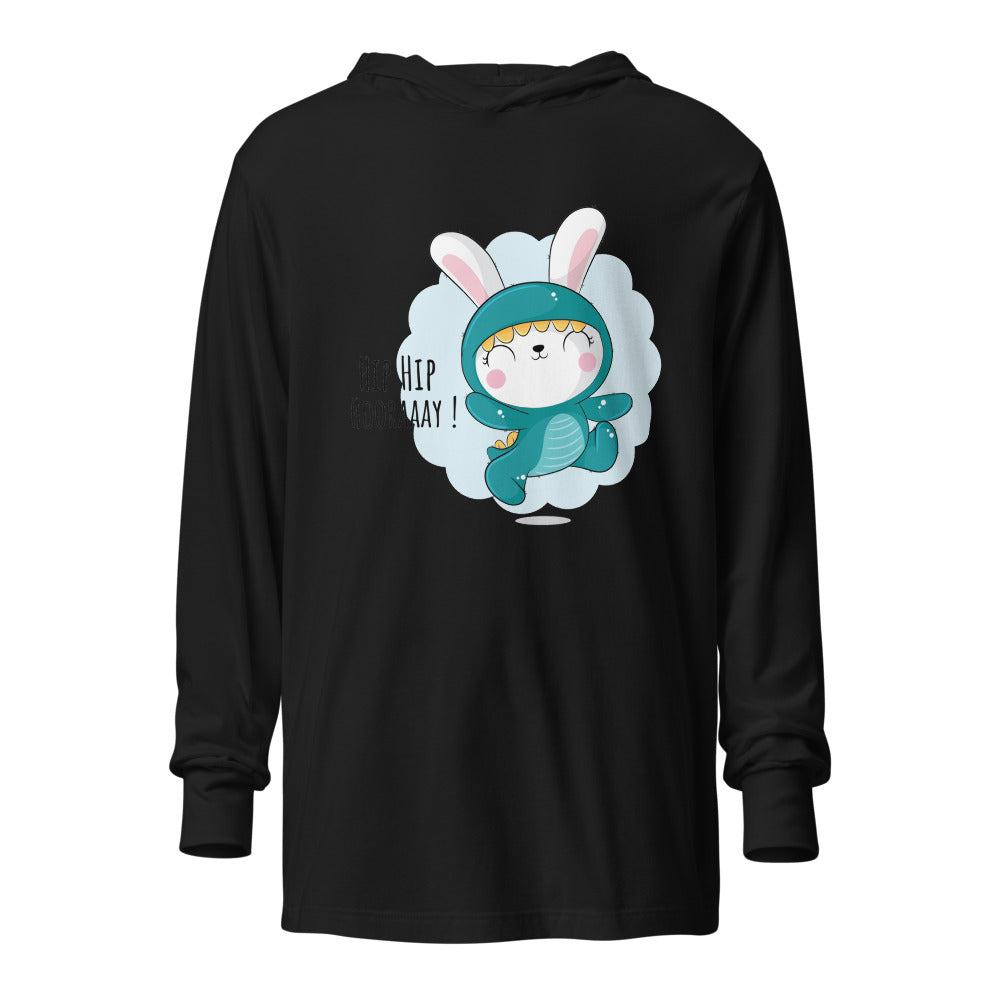 Green rabbit - HIP HIP HOORAAAY | Unisex Hooded Long Sleeve Tee | Bella Canvas 3512