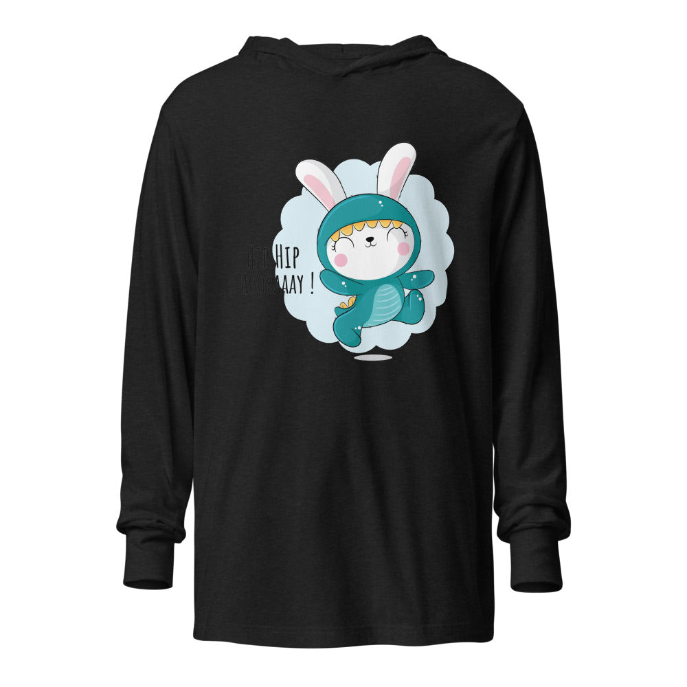 Green rabbit - HIP HIP HOORAAAY | Unisex Hooded Long Sleeve Tee | Bella Canvas 3512