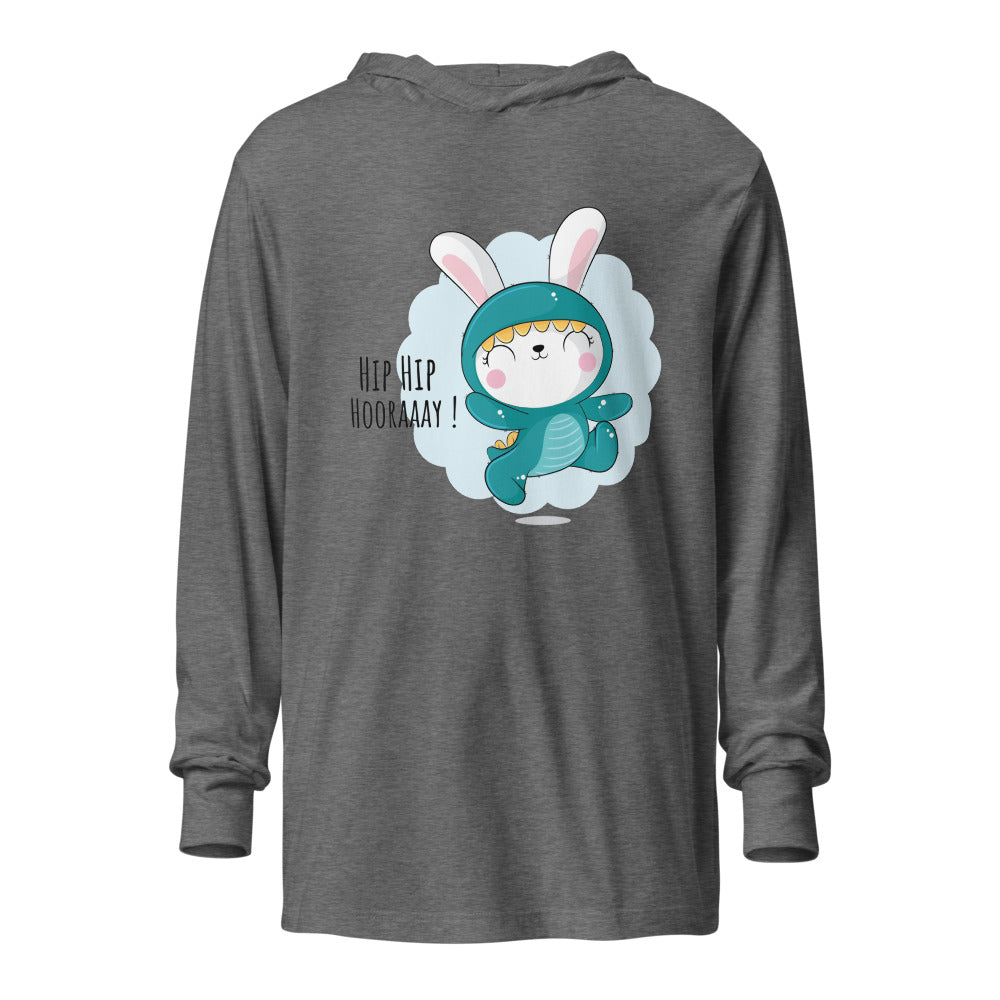 Green rabbit - HIP HIP HOORAAAY | Unisex Hooded Long Sleeve Tee | Bella Canvas 3512