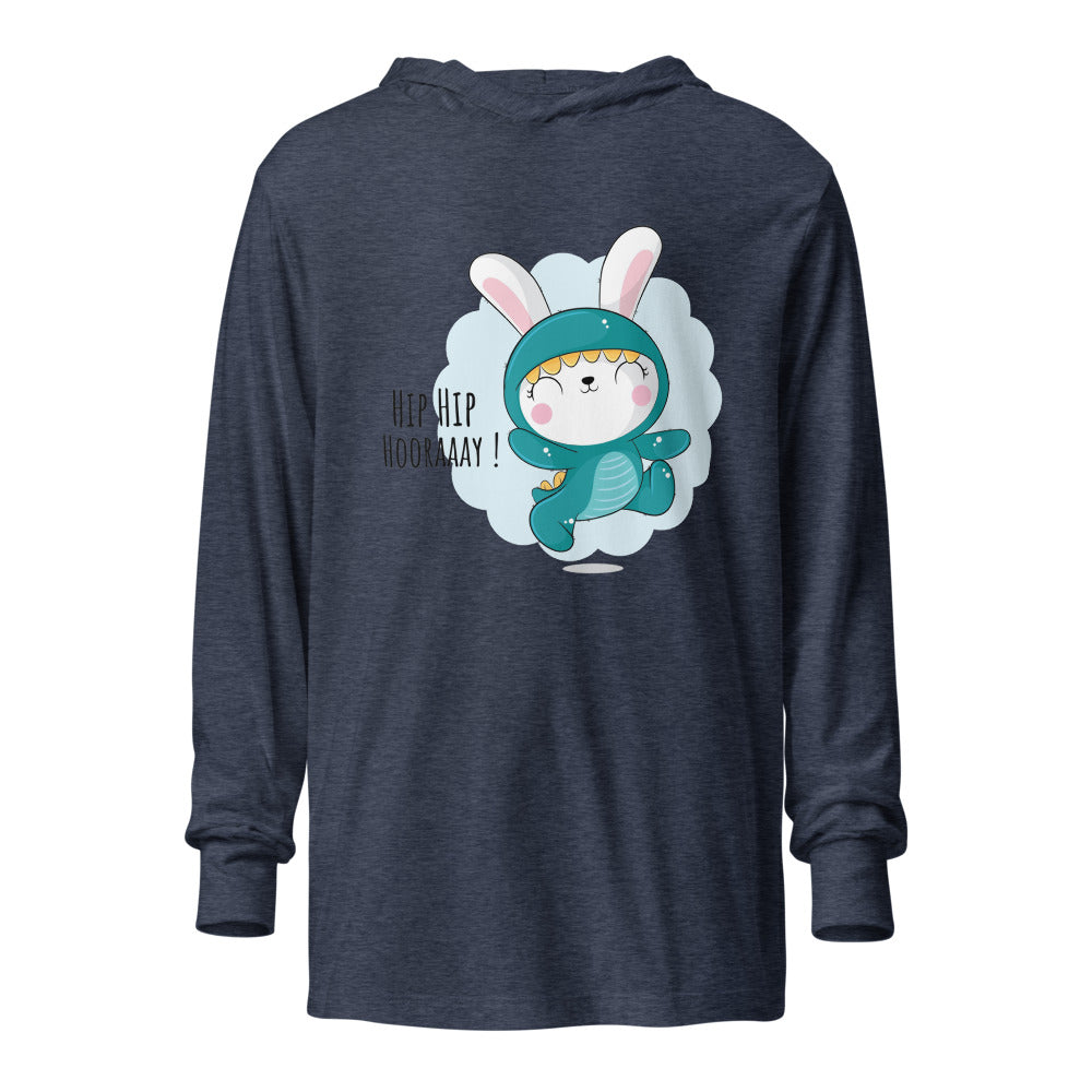Green rabbit - HIP HIP HOORAAAY | Unisex Hooded Long Sleeve Tee | Bella Canvas 3512