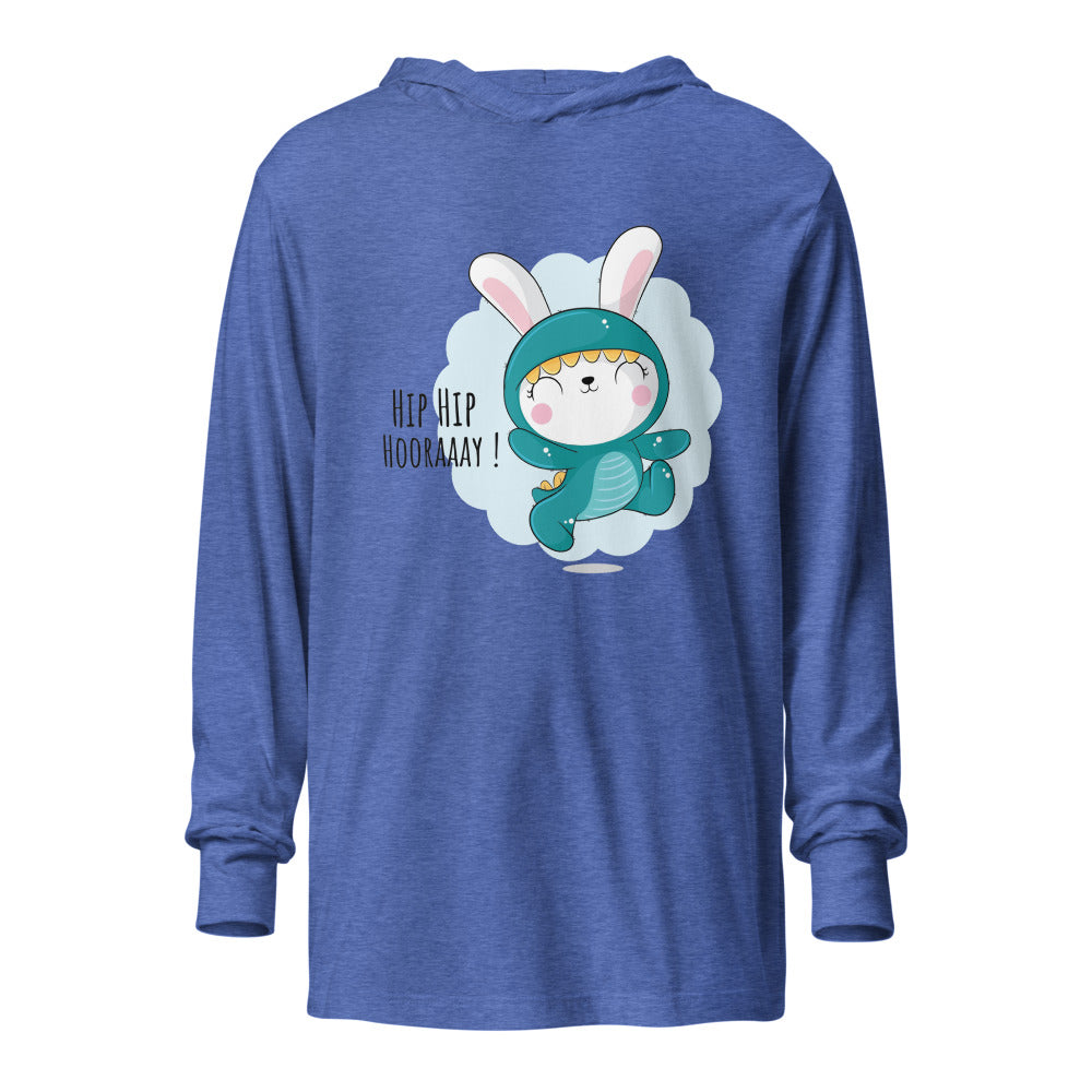 Green rabbit - HIP HIP HOORAAAY | Unisex Hooded Long Sleeve Tee | Bella Canvas 3512