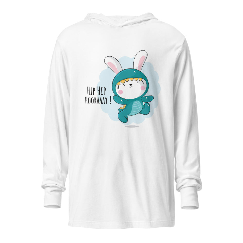 Green rabbit - HIP HIP HOORAAAY | Unisex Hooded Long Sleeve Tee | Bella Canvas 3512