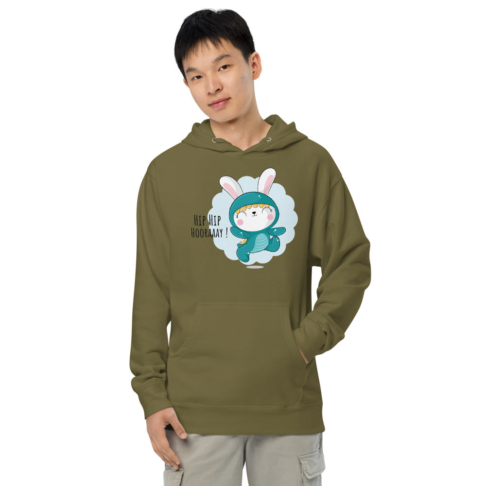Green rabbit - HIP HIP HOORAAAY | Unisex Midweight Hoodie | Independent Trading Co. SS4500