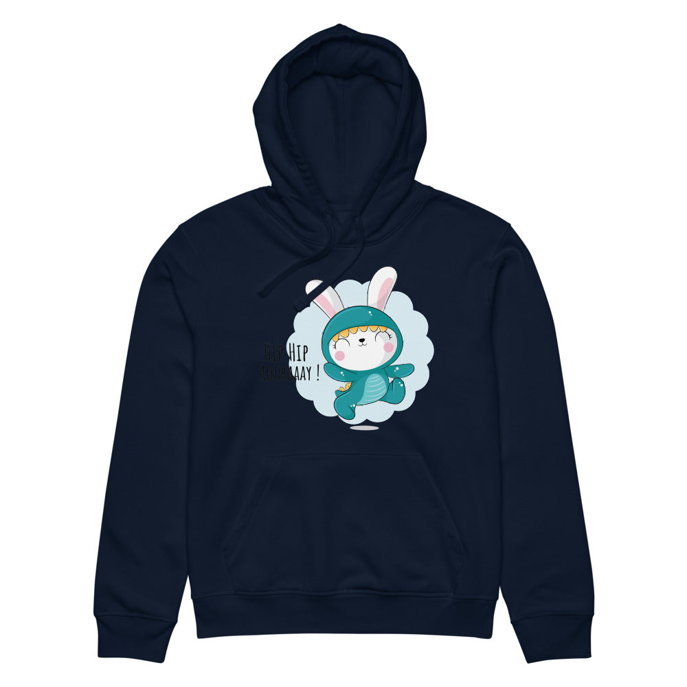 Green rabbit - HIP HIP HOORAAAY | Unisex Organic Mid-Weight Drummer 2.0 Hoodie | Stanley/Stella SASU009
