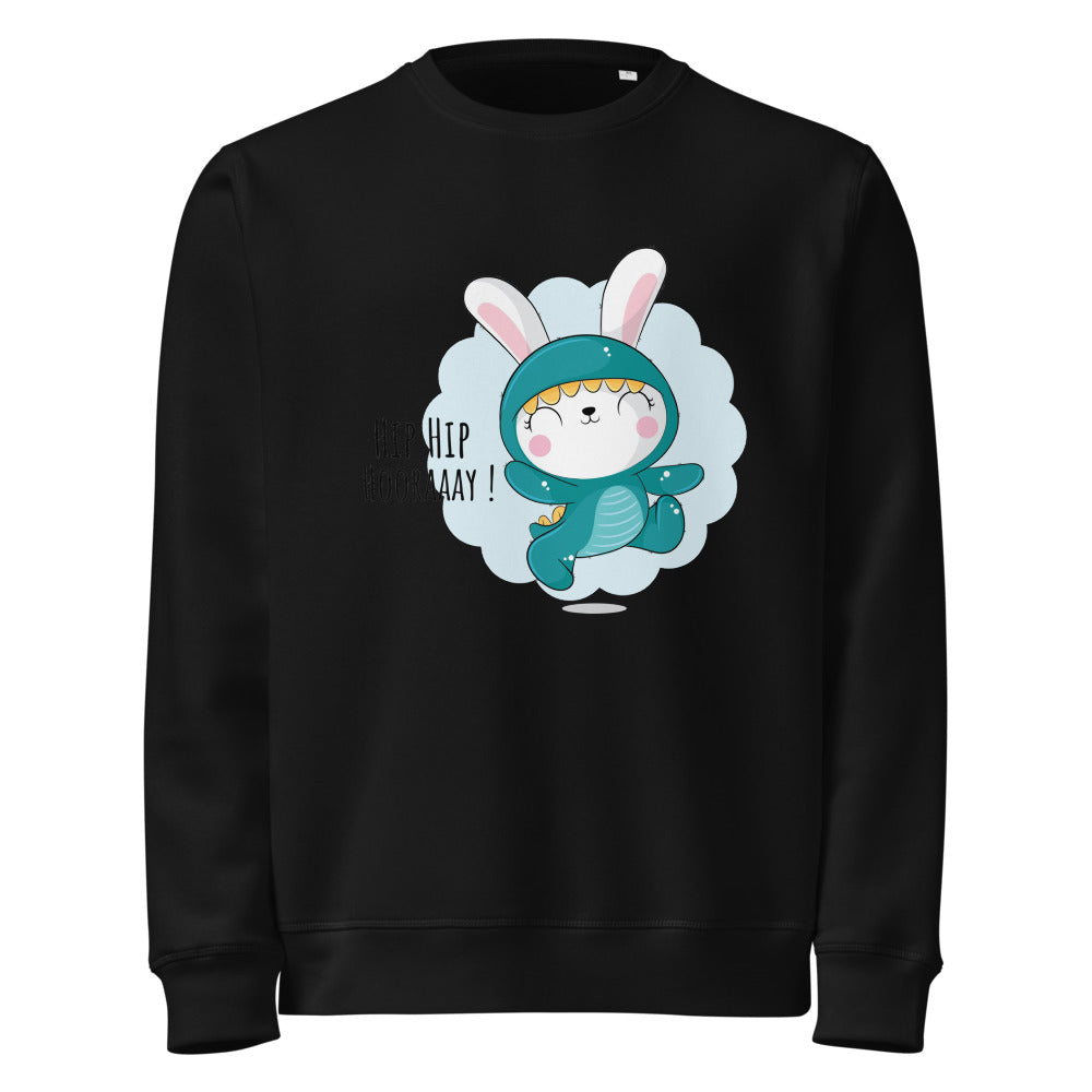 Green rabbit - HIP HIP HOORAAAY | Unisex Organic Mid-Weight Roller Sweatshirt | Stanley/Stella SASU010