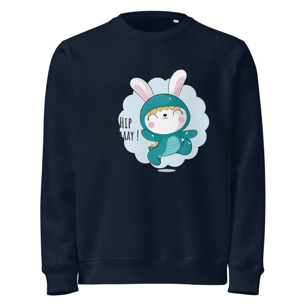 Green rabbit - HIP HIP HOORAAAY | Unisex Organic Mid-Weight Roller Sweatshirt | Stanley/Stella SASU010