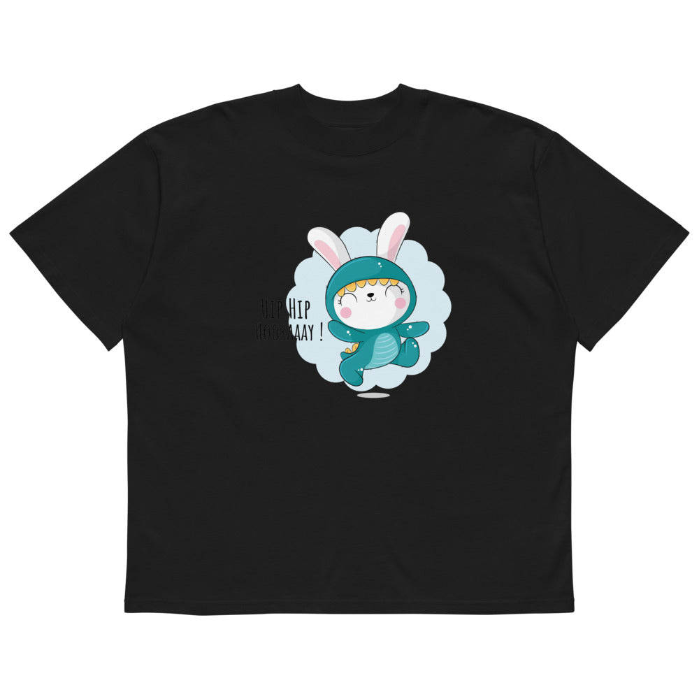 Green rabbit - HIP HIP HOORAAAY | Unisex Organic Oversized High Neck Blaster 2.0 T-Shirt | Stanley/Stella SATU020