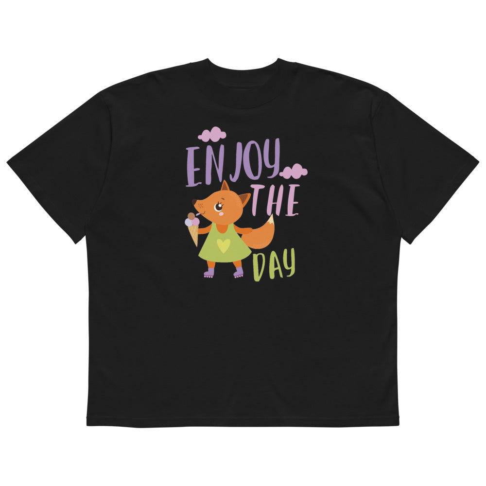 Orange fox - Ẹnoy the day | Unisex Organic Oversized High Neck Blaster 2.0 T-Shirt | Stanley/Stella SATU020