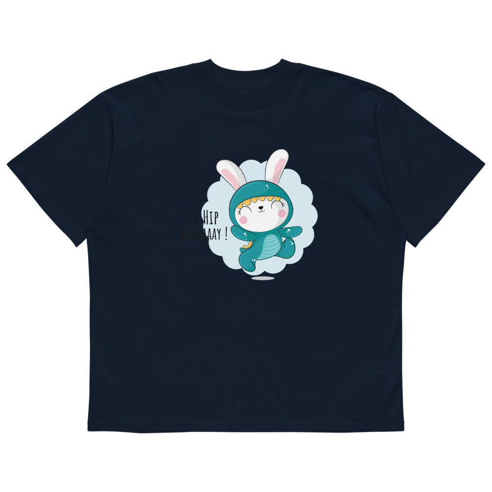 Green rabbit - HIP HIP HOORAAAY | Unisex Organic Oversized High Neck Blaster 2.0 T-Shirt | Stanley/Stella SATU020