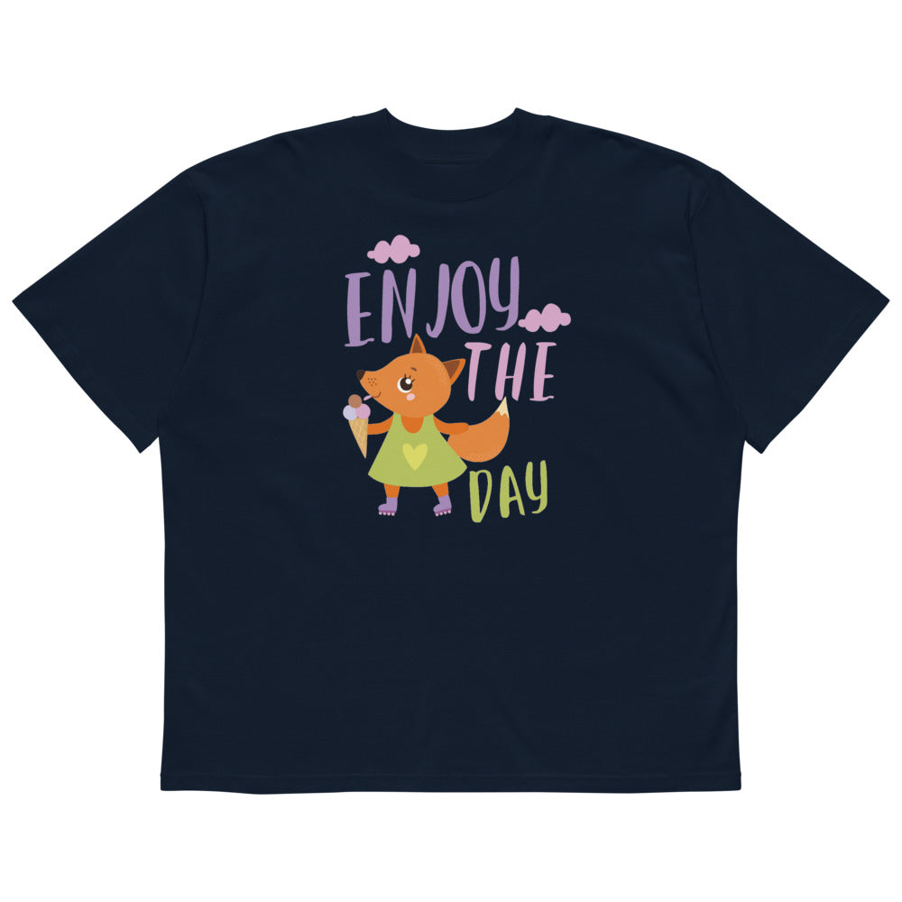 Orange fox - Ẹnoy the day | Unisex Organic Oversized High Neck Blaster 2.0 T-Shirt | Stanley/Stella SATU020