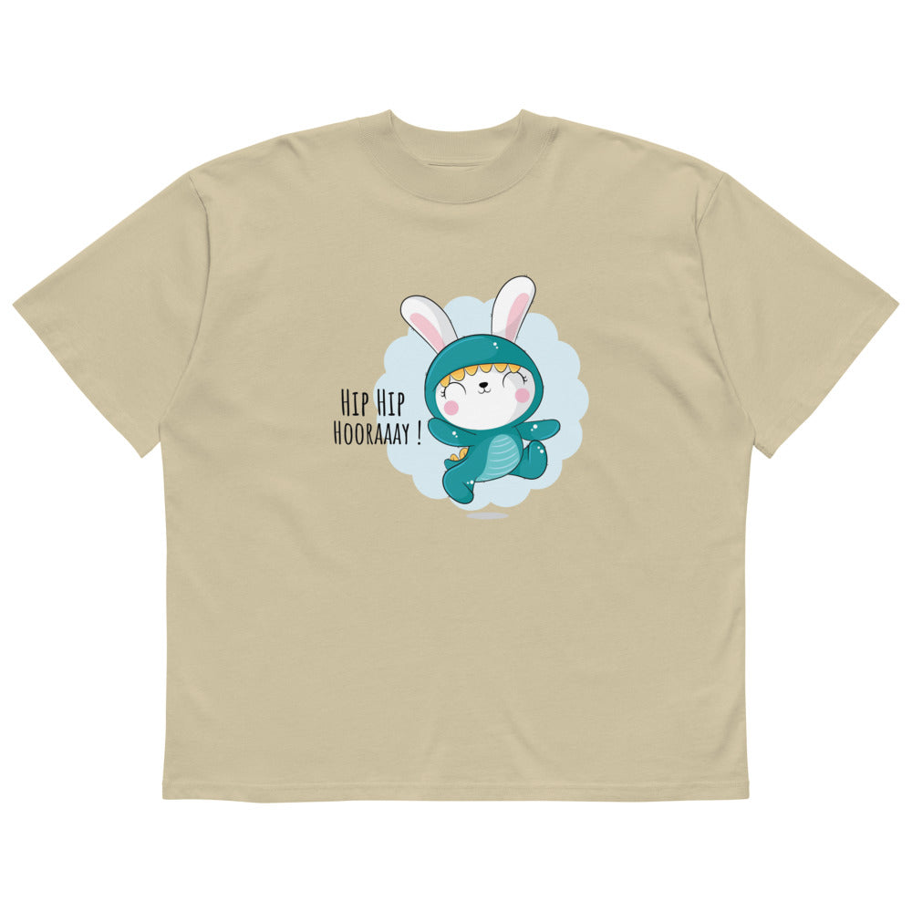 Green rabbit - HIP HIP HOORAAAY | Unisex Organic Oversized High Neck Blaster 2.0 T-Shirt | Stanley/Stella SATU020