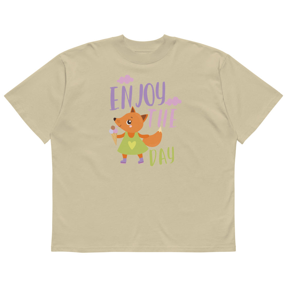 Orange fox - Ẹnoy the day | Unisex Organic Oversized High Neck Blaster 2.0 T-Shirt | Stanley/Stella SATU020