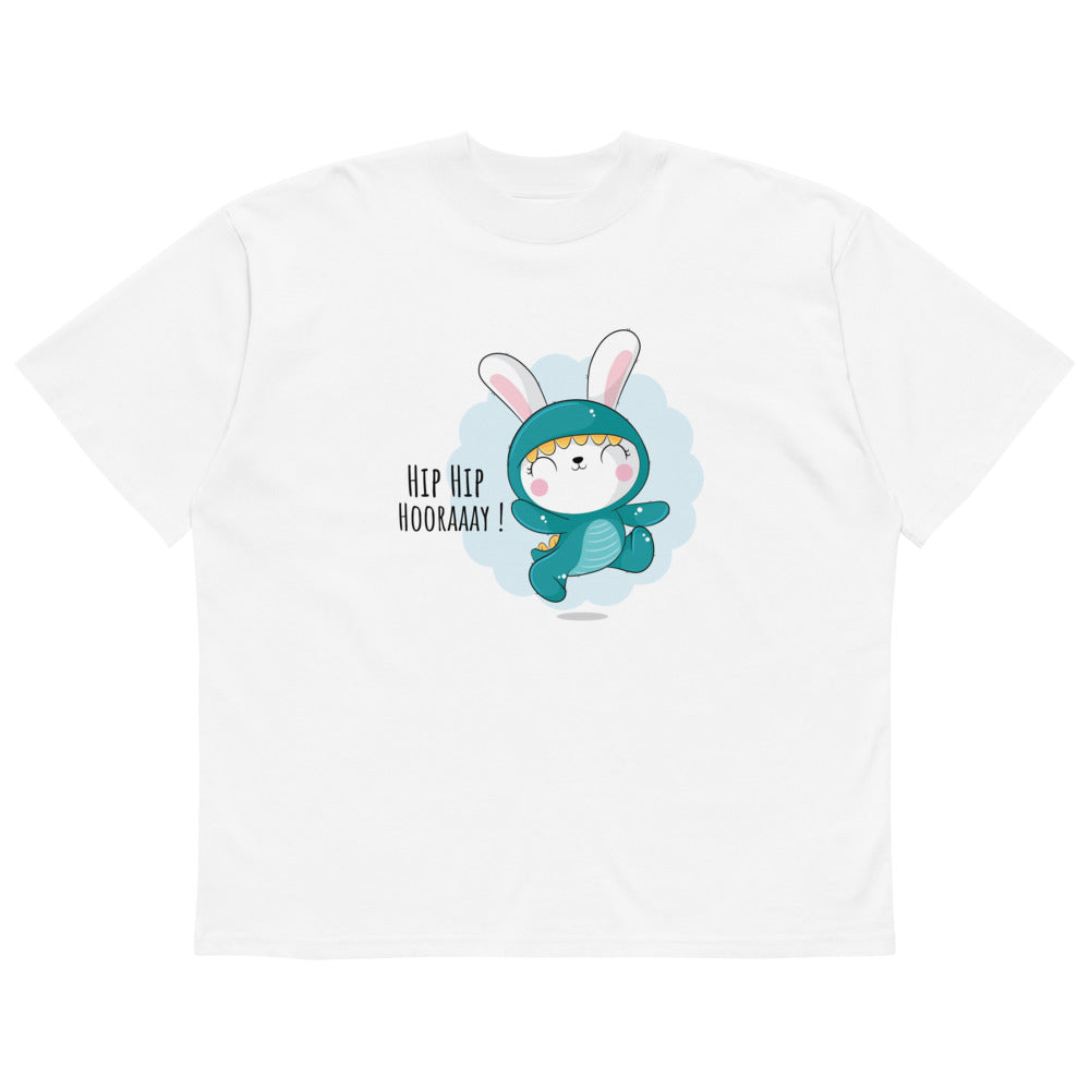 Green rabbit - HIP HIP HOORAAAY | Unisex Organic Oversized High Neck Blaster 2.0 T-Shirt | Stanley/Stella SATU020