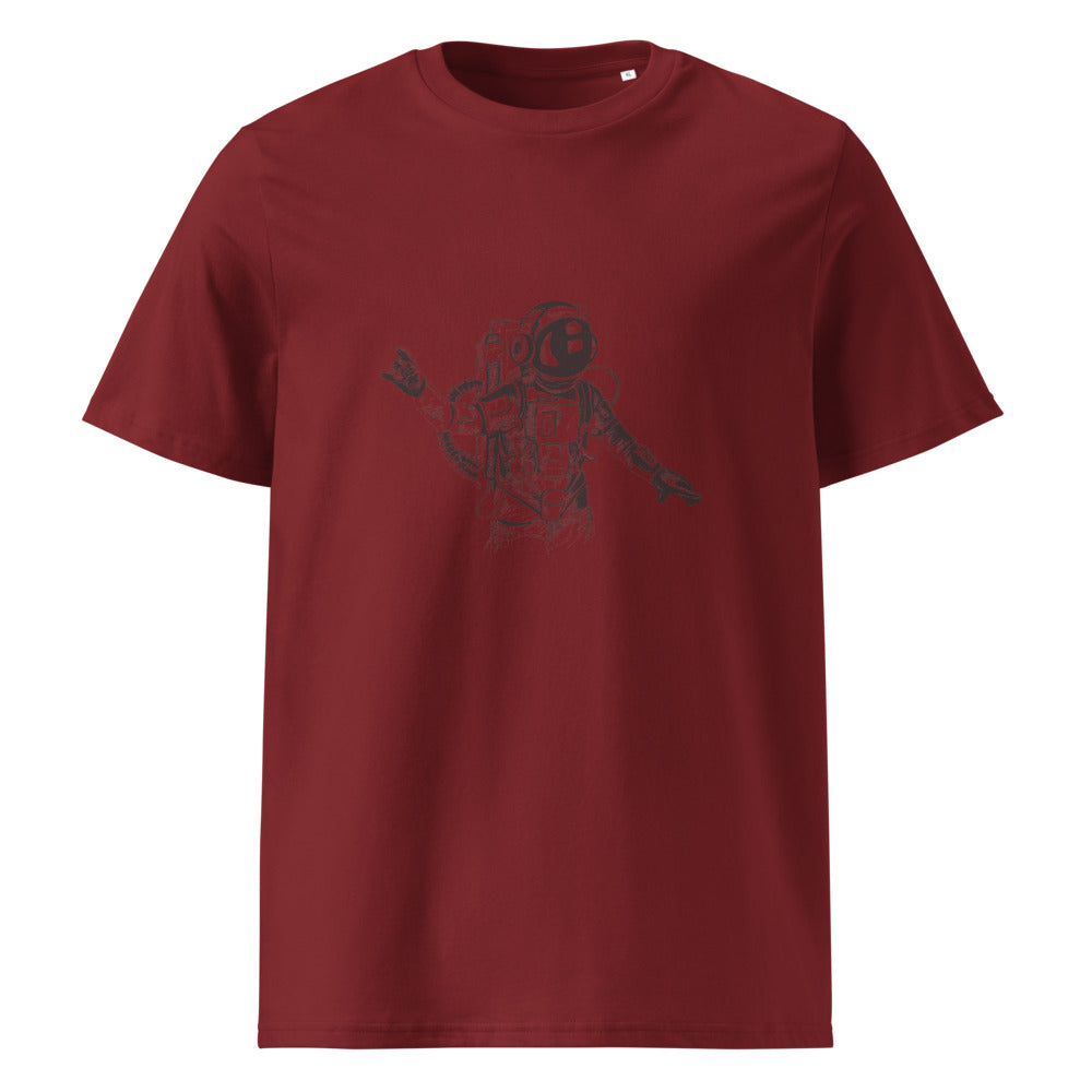 Black & white space travel man | Unisex Organic Ribbed Neck Creator 2.0 T-Shirt | Stanley/Stella SATU001