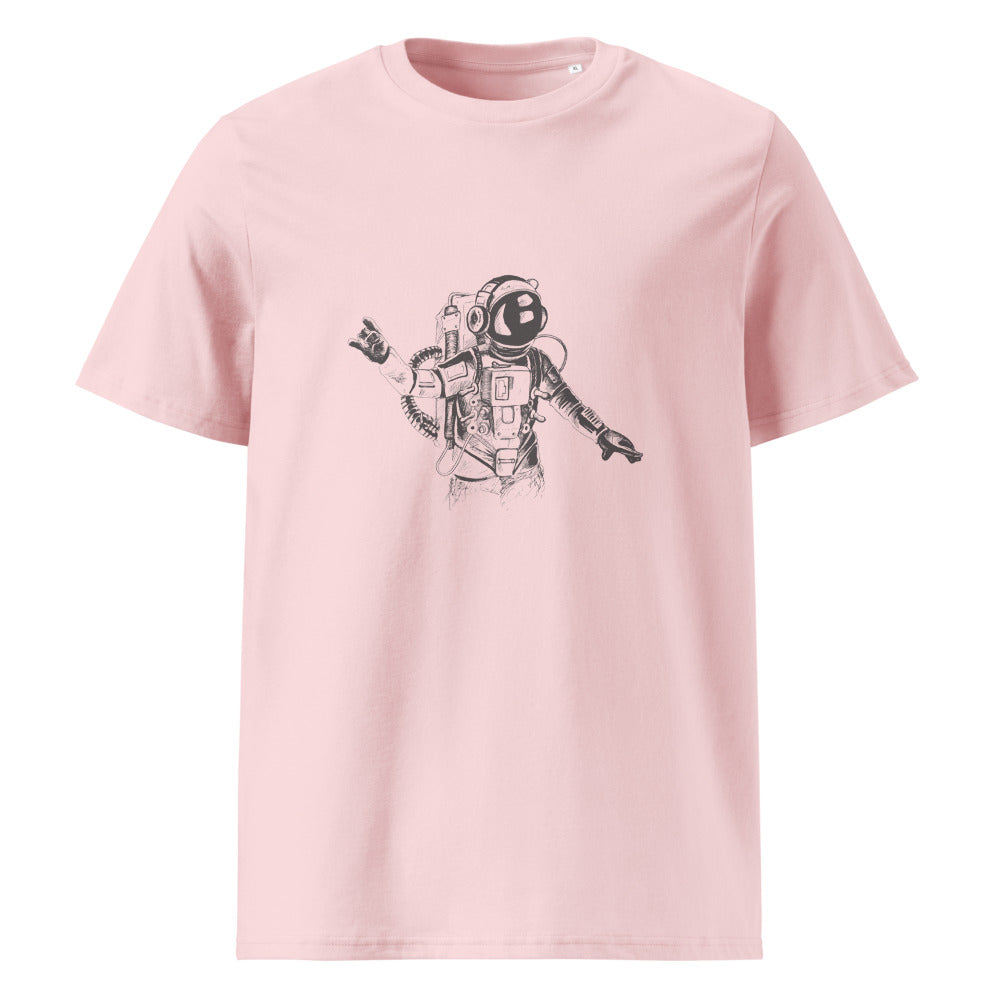 Black & white space travel man | Unisex Organic Ribbed Neck Creator 2.0 T-Shirt | Stanley/Stella SATU001
