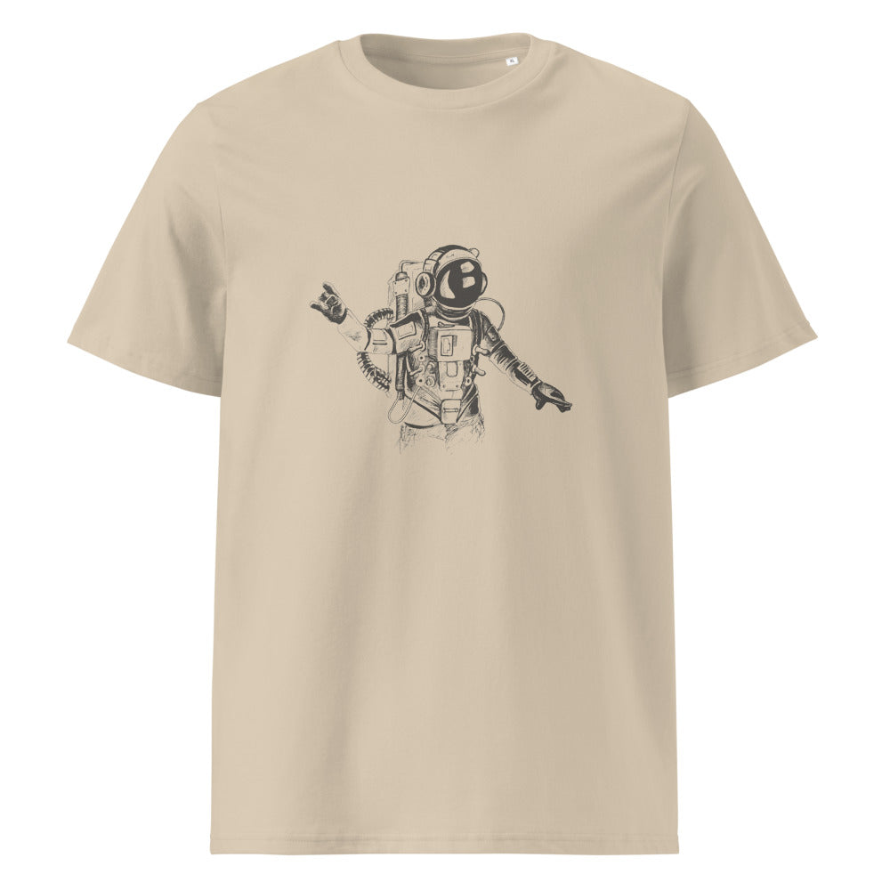 Black & white space travel man | Unisex Organic Ribbed Neck Creator 2.0 T-Shirt | Stanley/Stella SATU001
