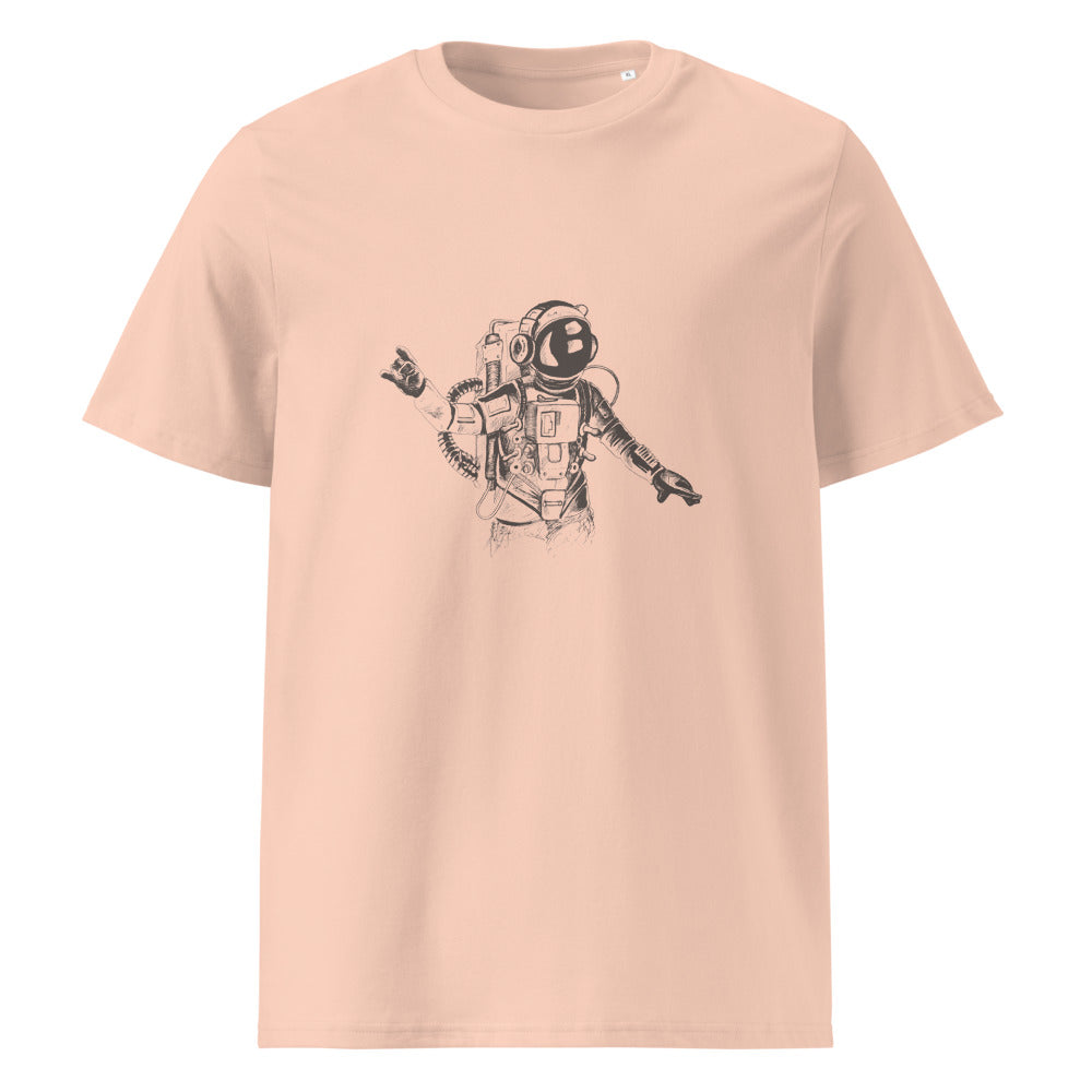 Black & white space travel man | Unisex Organic Ribbed Neck Creator 2.0 T-Shirt | Stanley/Stella SATU001