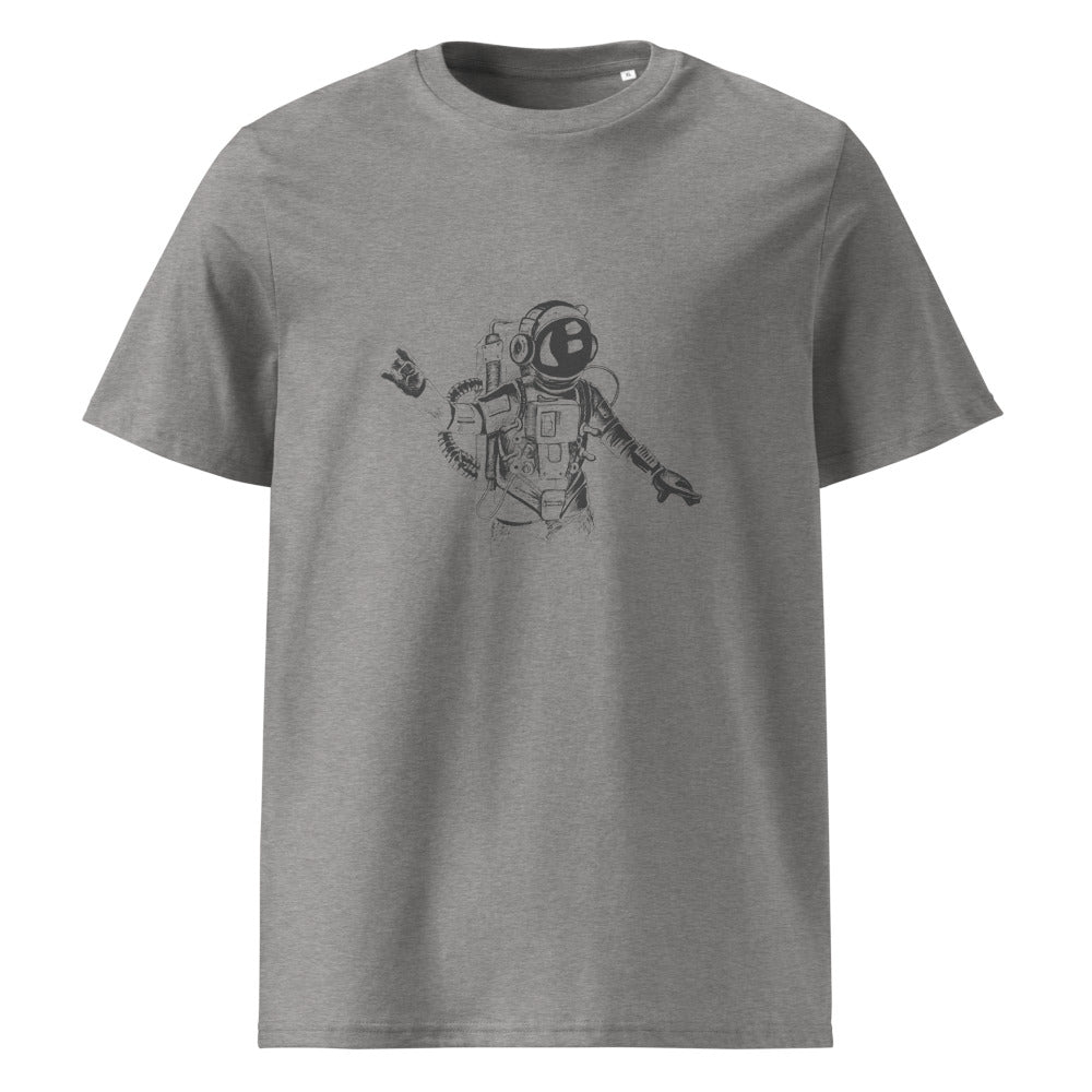 Black & white space travel man | Unisex Organic Ribbed Neck Creator 2.0 T-Shirt | Stanley/Stella SATU001