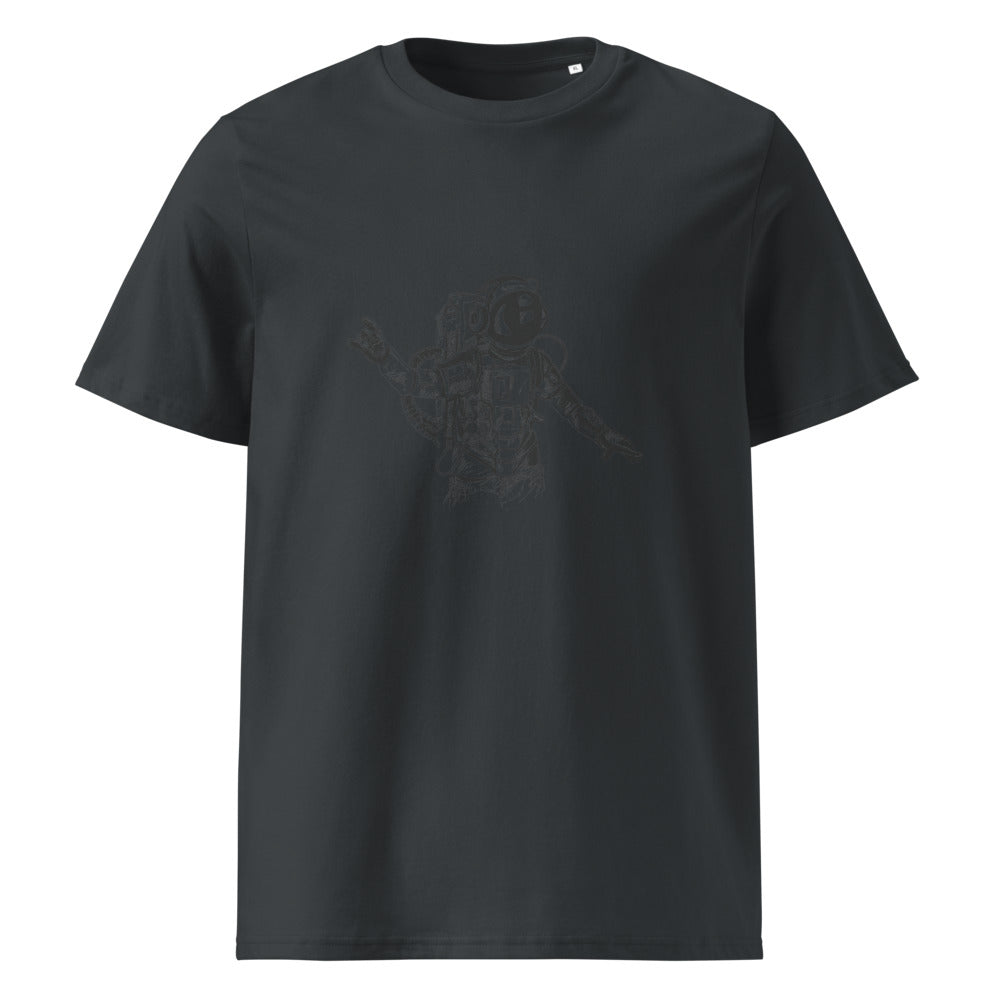 Black & white space travel man | Unisex Organic Ribbed Neck Creator 2.0 T-Shirt | Stanley/Stella SATU001