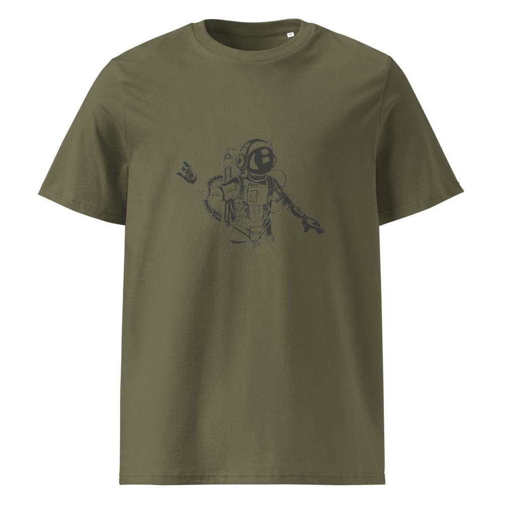 Black & white space travel man | Unisex Organic Ribbed Neck Creator 2.0 T-Shirt | Stanley/Stella SATU001