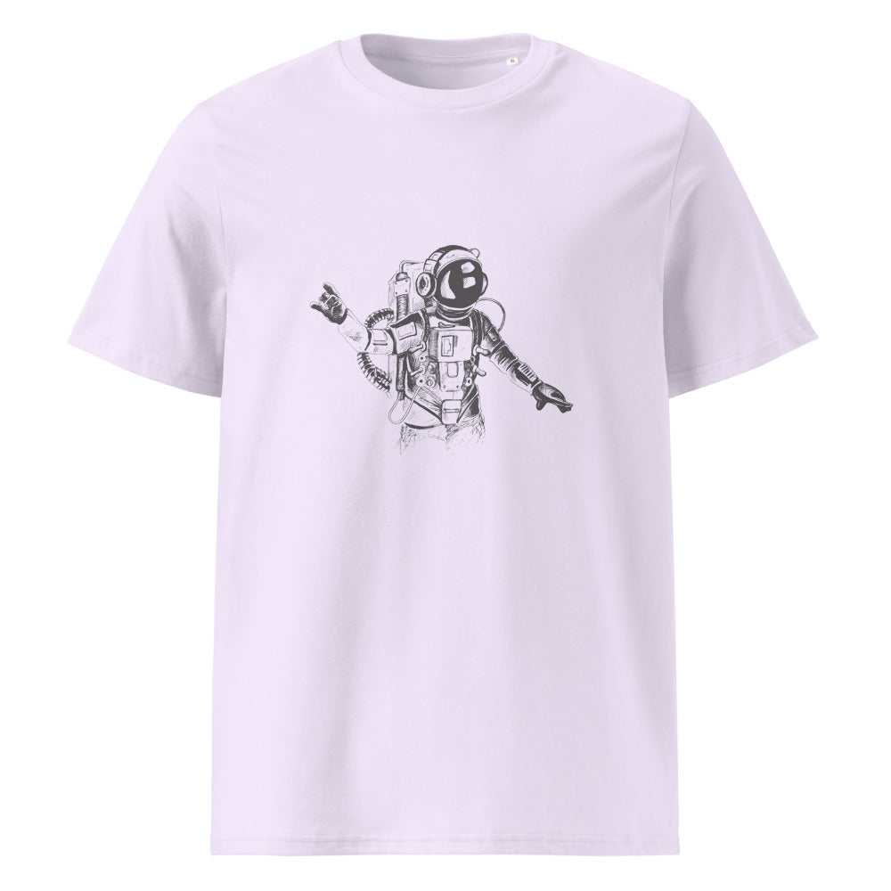 Black & white space travel man | Unisex Organic Ribbed Neck Creator 2.0 T-Shirt | Stanley/Stella SATU001