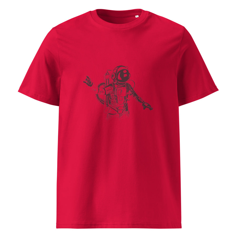 Black & white space travel man | Unisex Organic Ribbed Neck Creator 2.0 T-Shirt | Stanley/Stella SATU001