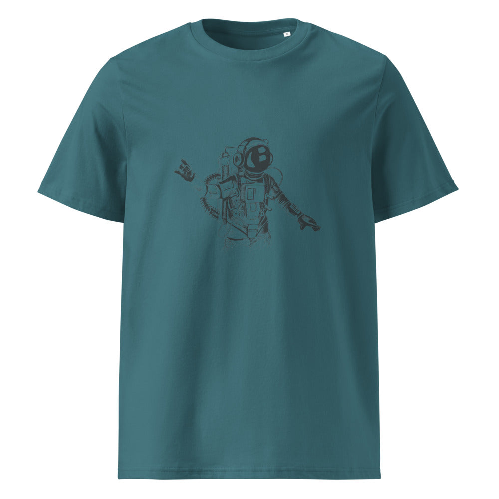 Black & white space travel man | Unisex Organic Ribbed Neck Creator 2.0 T-Shirt | Stanley/Stella SATU001