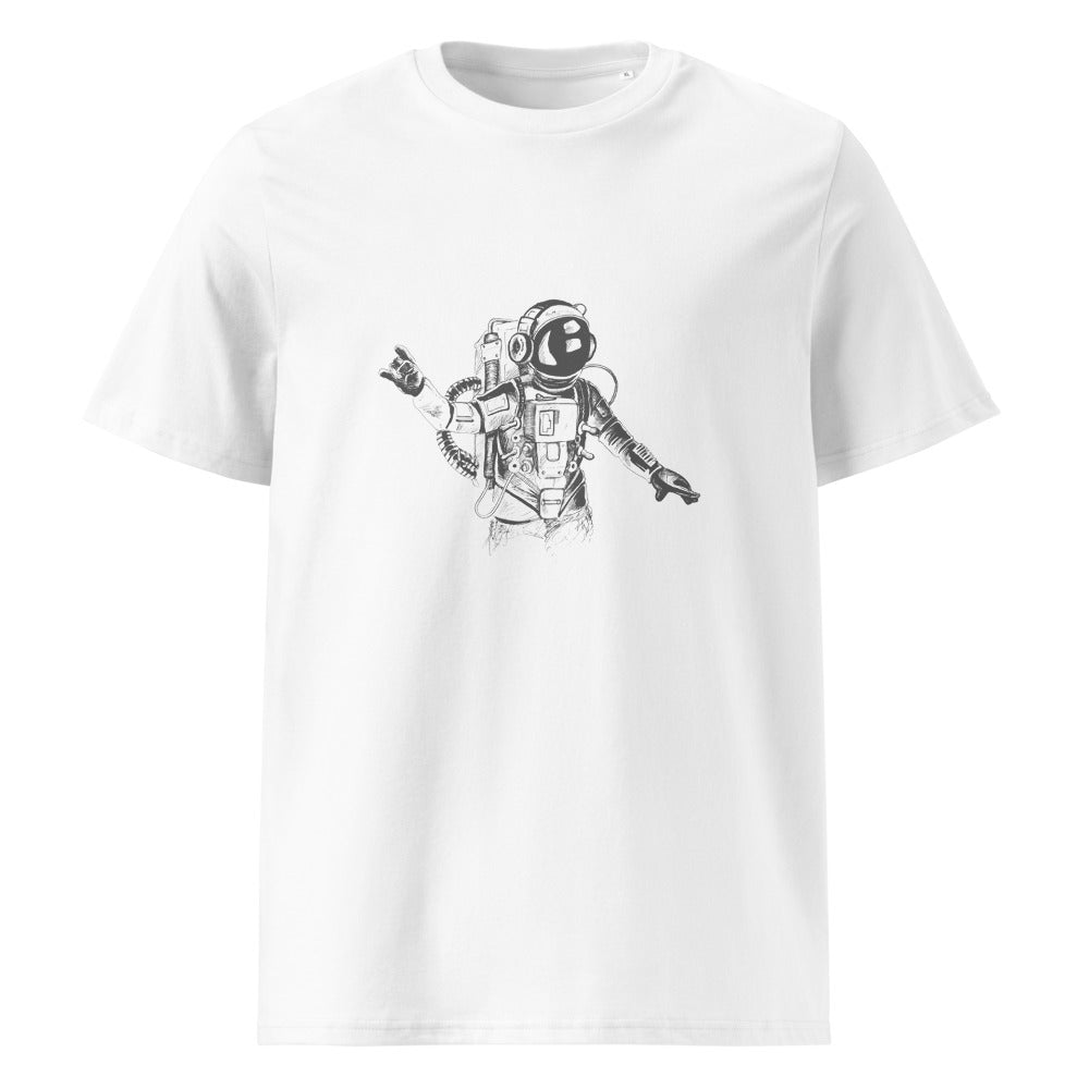 Black & white space travel man | Unisex Organic Ribbed Neck Creator 2.0 T-Shirt | Stanley/Stella SATU001
