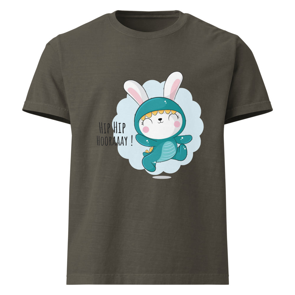 Green rabbit - HIP HIP HOORAAAY | Unisex Oversized Garment-Dyed T-Shirt | Bella + Canvas 4810