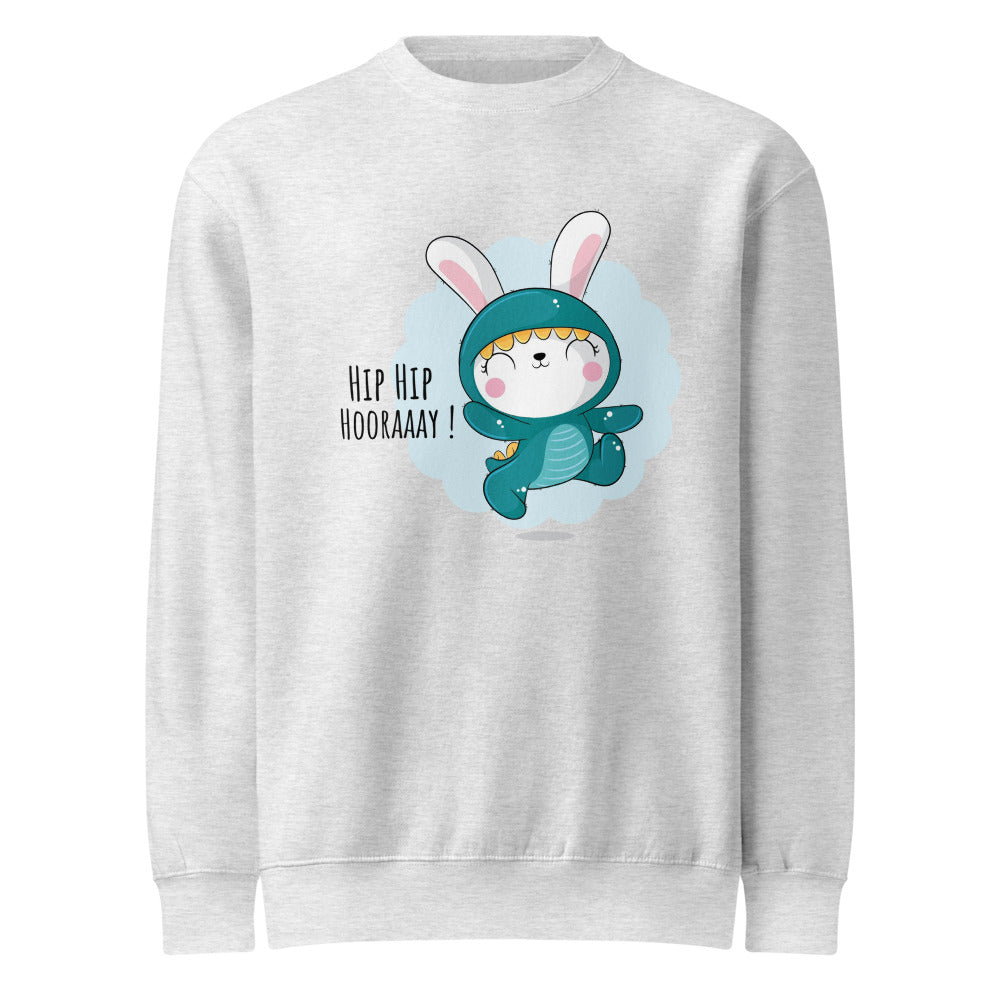 Green rabbit - HIP HIP HOORAAAY | Unisex Premium Crew Neck Sweatshirt | Lane Seven LS14004