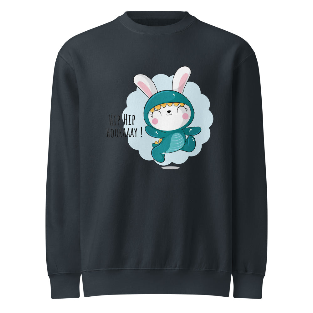 Green rabbit - HIP HIP HOORAAAY | Unisex Premium Crew Neck Sweatshirt | Lane Seven LS14004