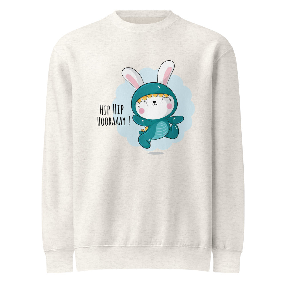 Green rabbit - HIP HIP HOORAAAY | Unisex Premium Crew Neck Sweatshirt | Lane Seven LS14004