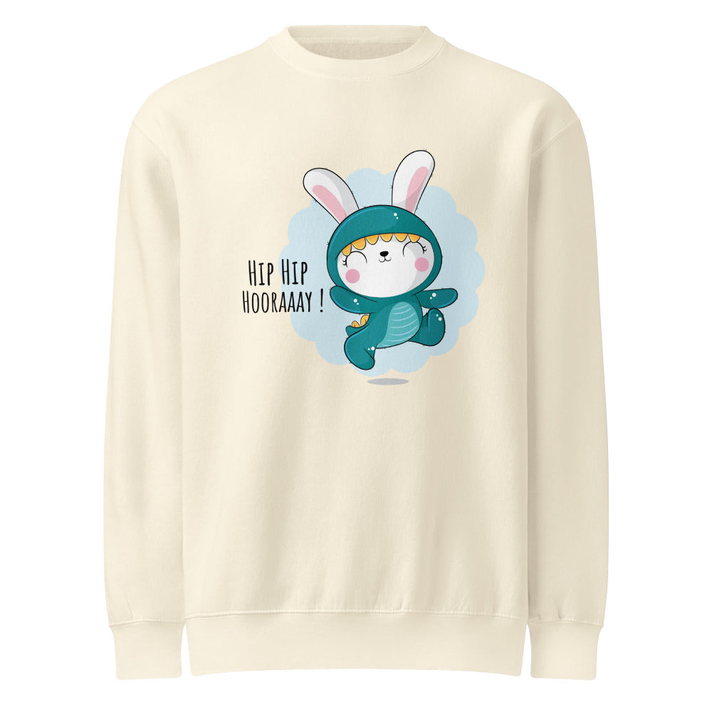 Green rabbit - HIP HIP HOORAAAY | Unisex Premium Crew Neck Sweatshirt | Lane Seven LS14004