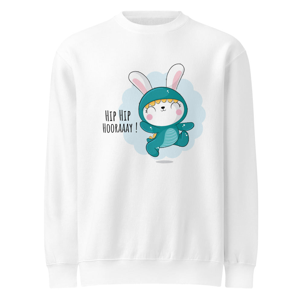 Green rabbit - HIP HIP HOORAAAY | Unisex Premium Crew Neck Sweatshirt | Lane Seven LS14004