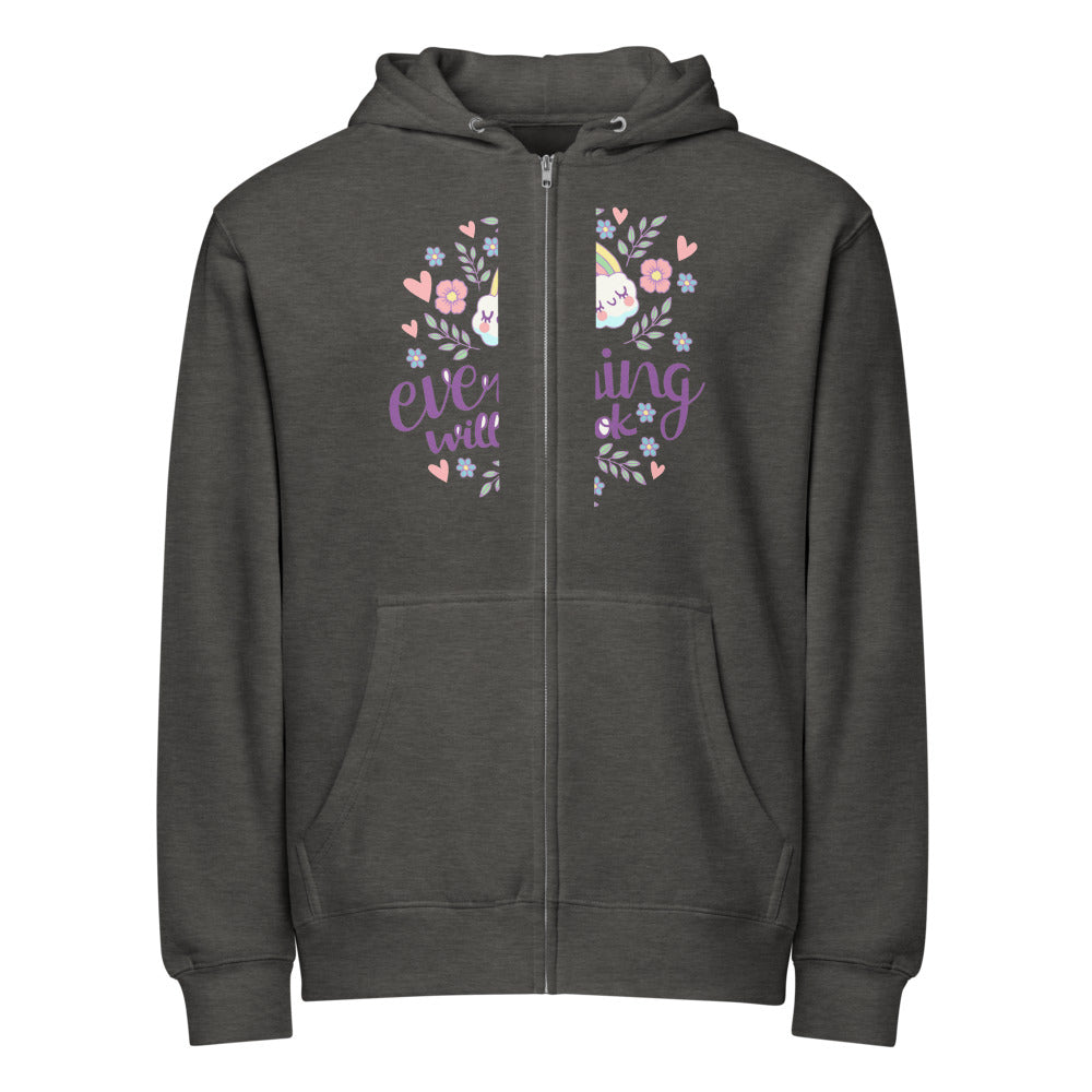 Rainbow - Everything will be ok | Unisex Premium Full Zip Hoodie | Lane Seven LS14003